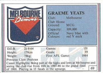 1992 AFL Regina #69 Graeme Yeats Back